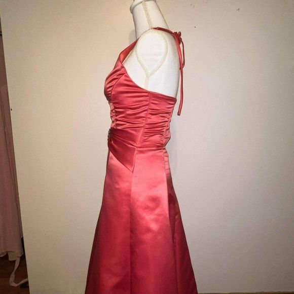 Jessica McClintock for Gunne Sax Coral Pink Halter Gown Dress Size 3/4 - Picture 5 of 14